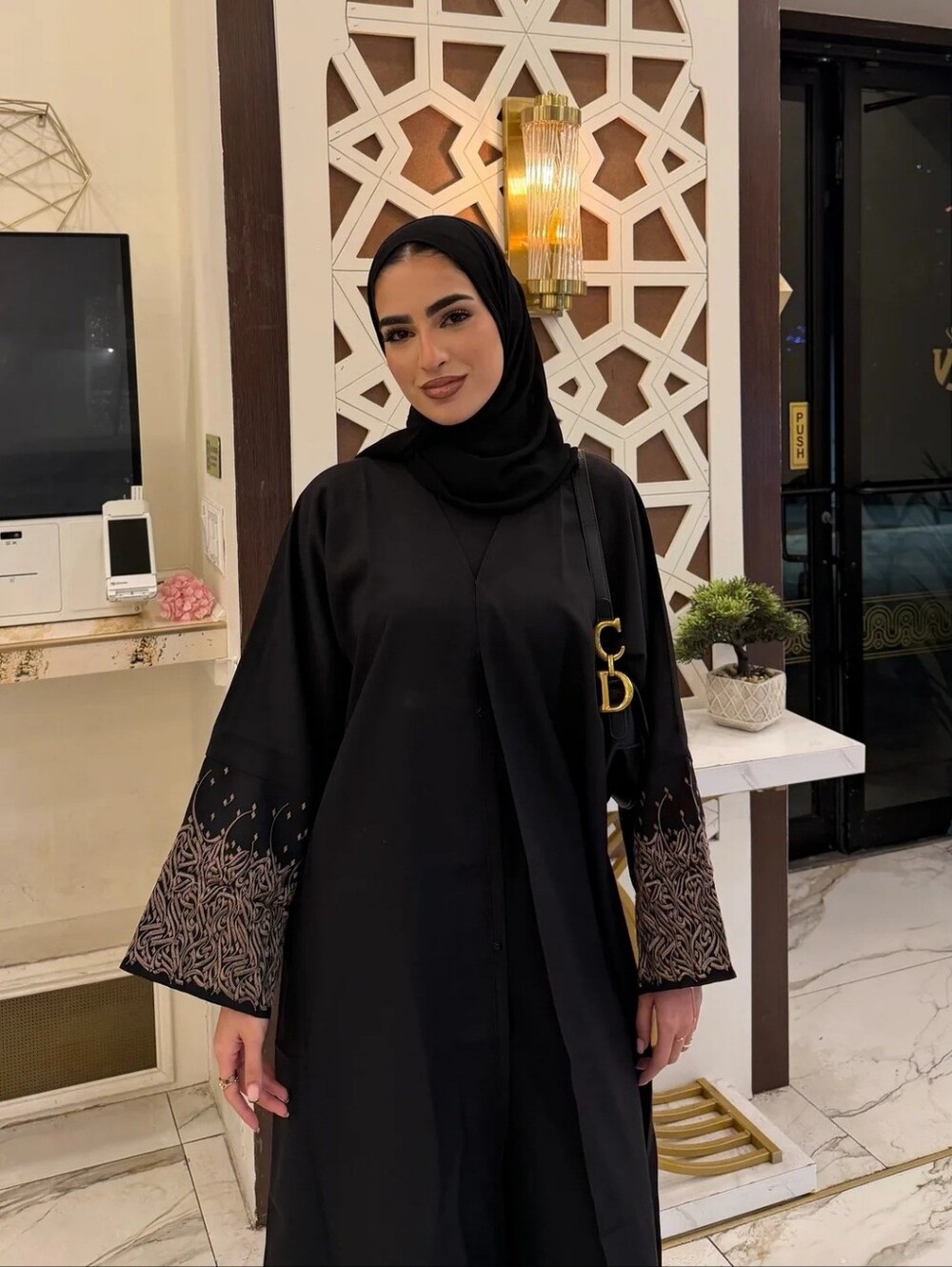 Black Embroidered Linen Abaya And Hijab Set SIZE 60